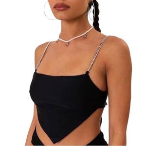 EDIKTED Black Chain Cropped Tie Top